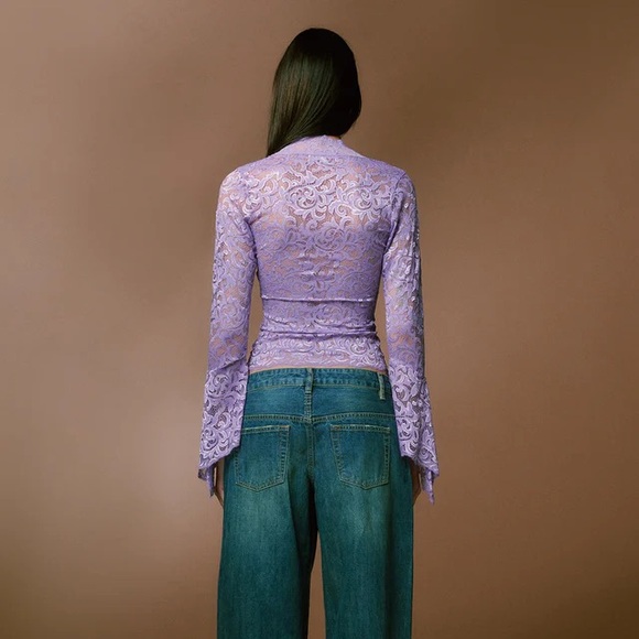 I.AM.GIA Purple Lace Long Sleeve Top Bell Sleeves - Gemma - Picture 3 of 6